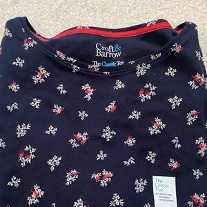 Croft & Barrow Navy long sleeve Tee w/Red and White Floral/ Red bird Design.